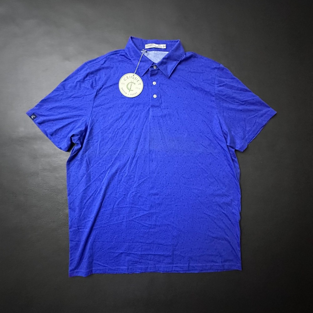 Criquet Polo Shirt Mens 2XL Blue AOP 100% Pima Cotton Preppy Golf Casusal NWT